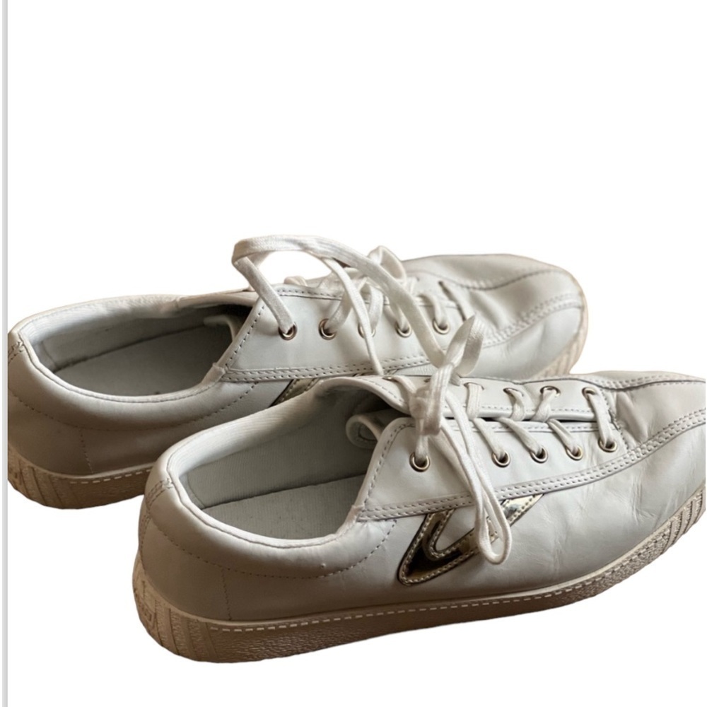 Tretorn white & metallic gold leather upper sneakers size 9.5